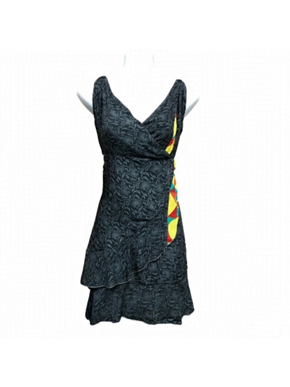 GURU for Life grey print all silk wrap look print sundress M/L Beach Resort